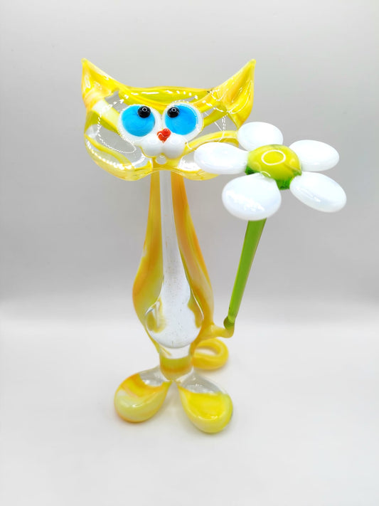 The Bloom Bearer – Cat with Flower Figurine