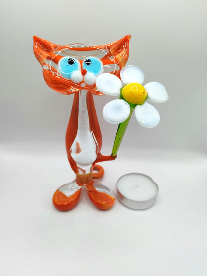 The Bloom Bearer – Cat with Flower Figurine